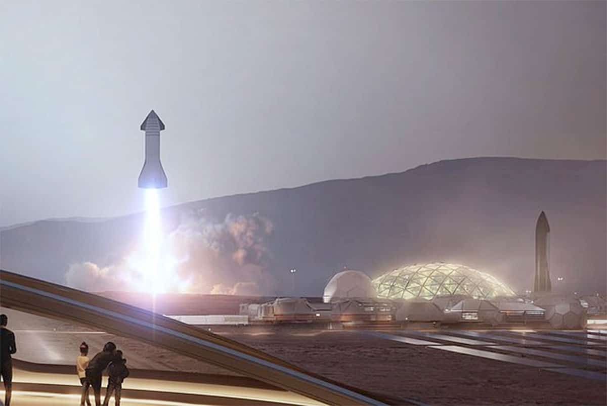 Imagem conceitual de Elon Musk SpaceX em Marte